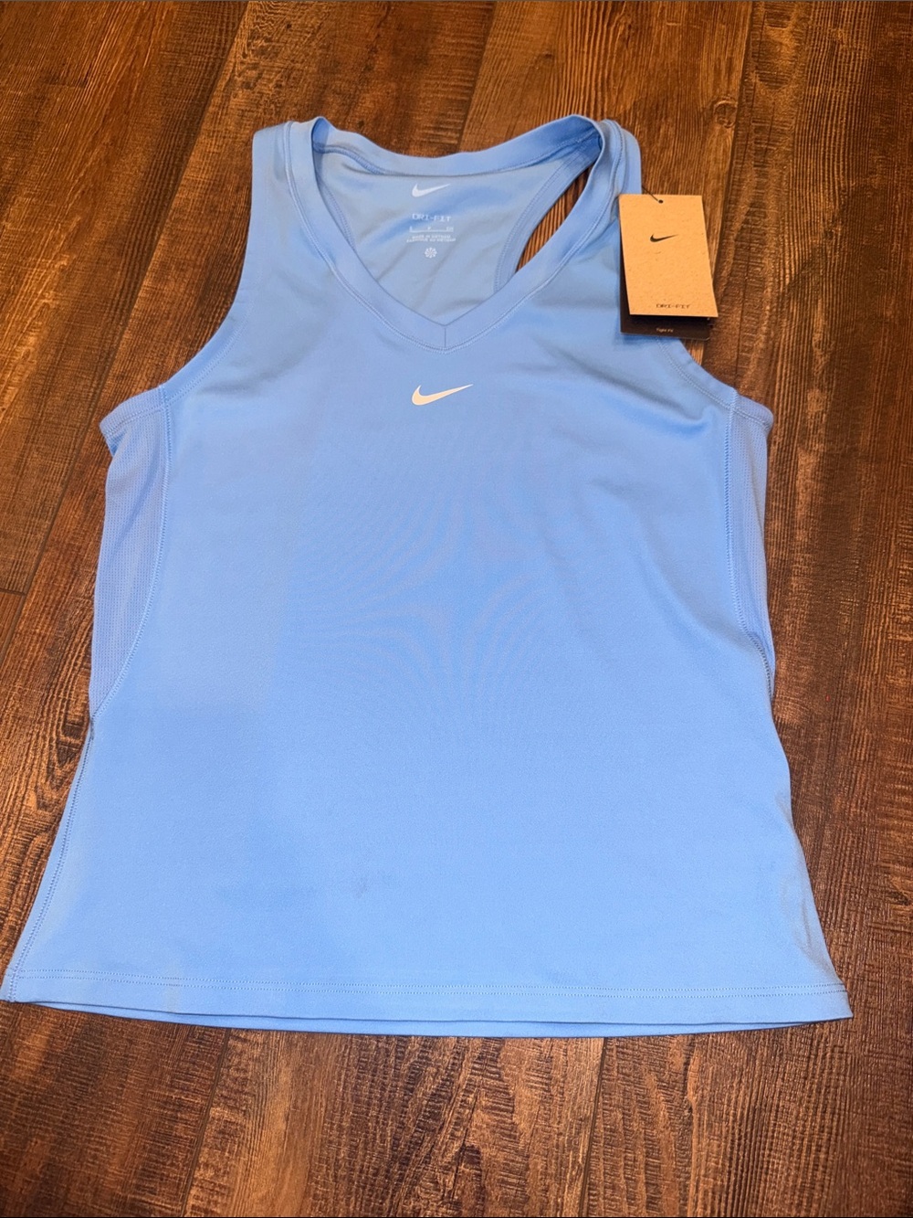 Nike Women's Sky Blue Performance Tank with Yellow Swoosh